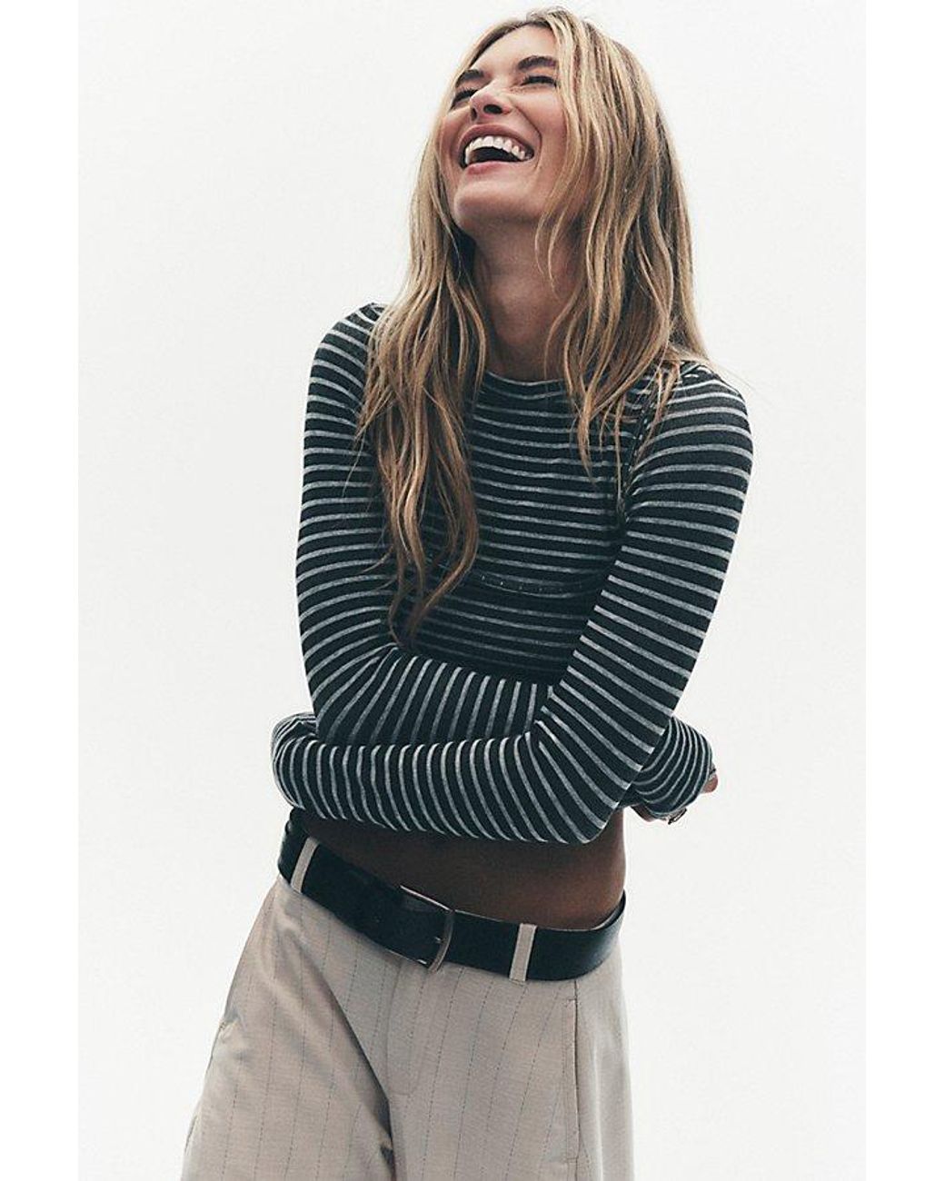 Intimately By Free People Multicolor Just Enough Stripe Crew Neck Long Sleeve By