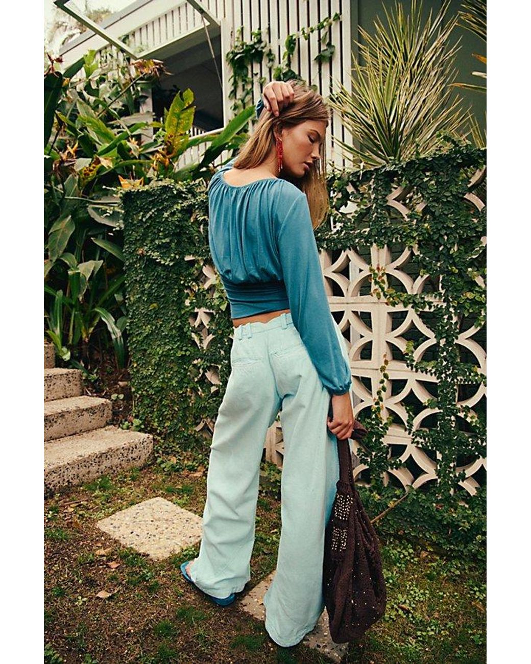 Free People Blue Spotlight Washed Barrel Chino Trousers