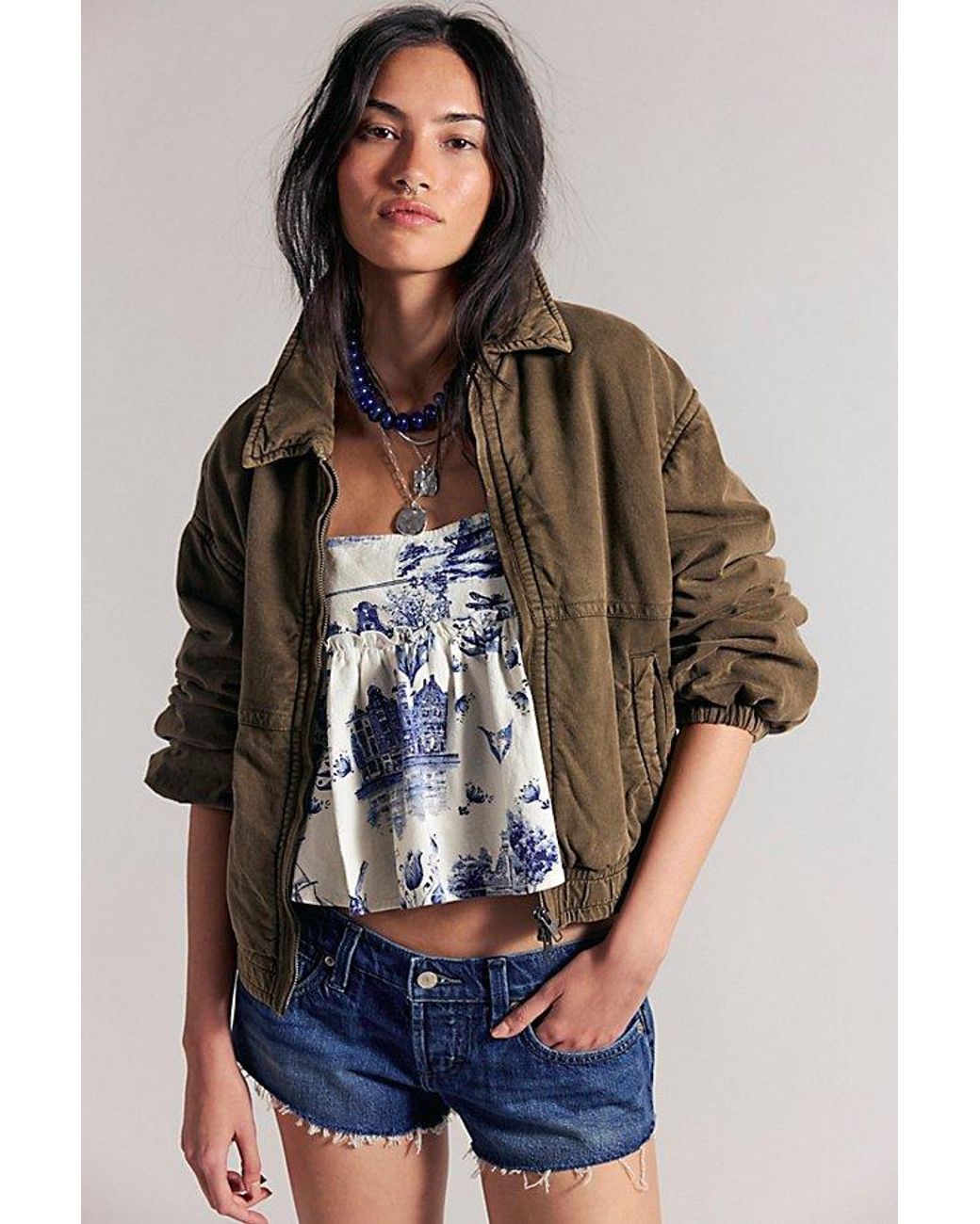 Free People Blue Hit The Road Micro Shorts