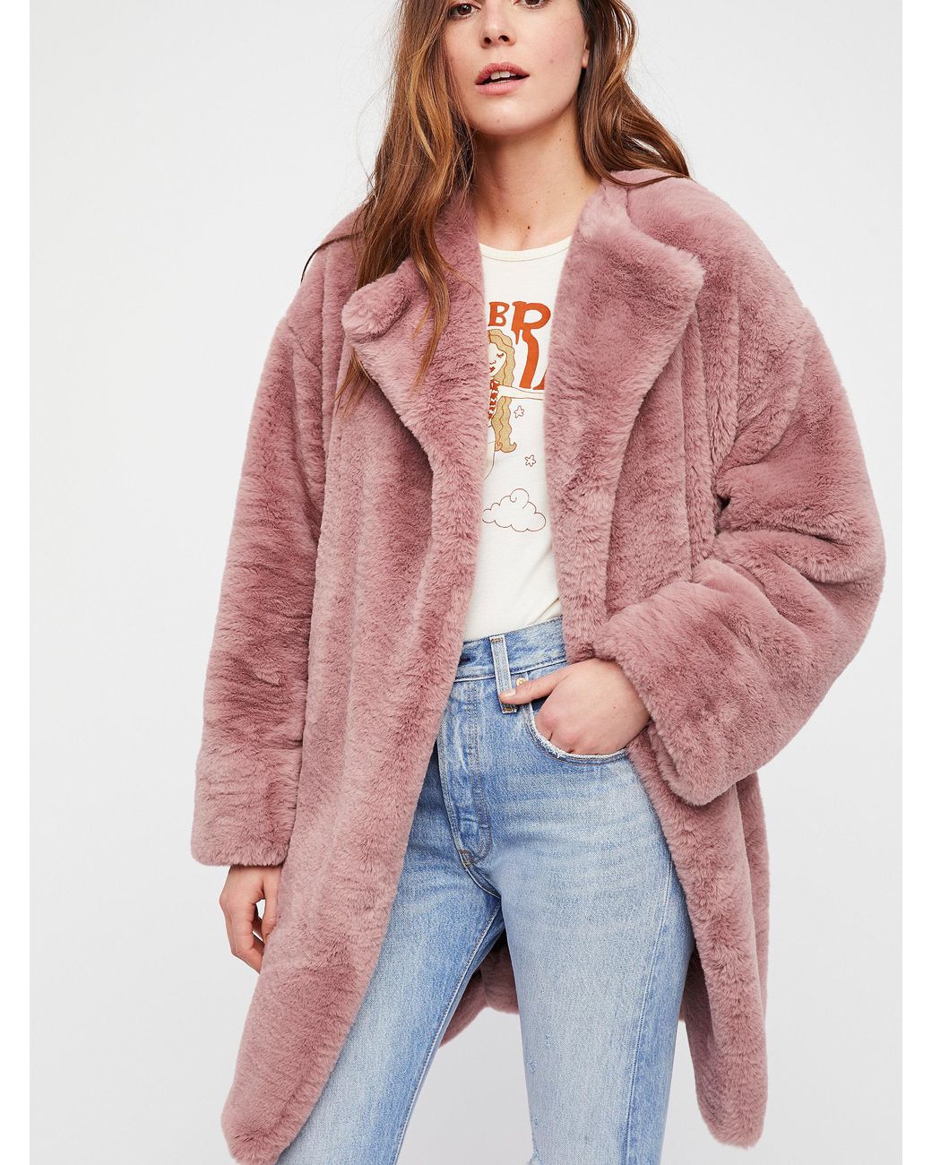 Free People Rita Fur Coat in Pink | Lyst