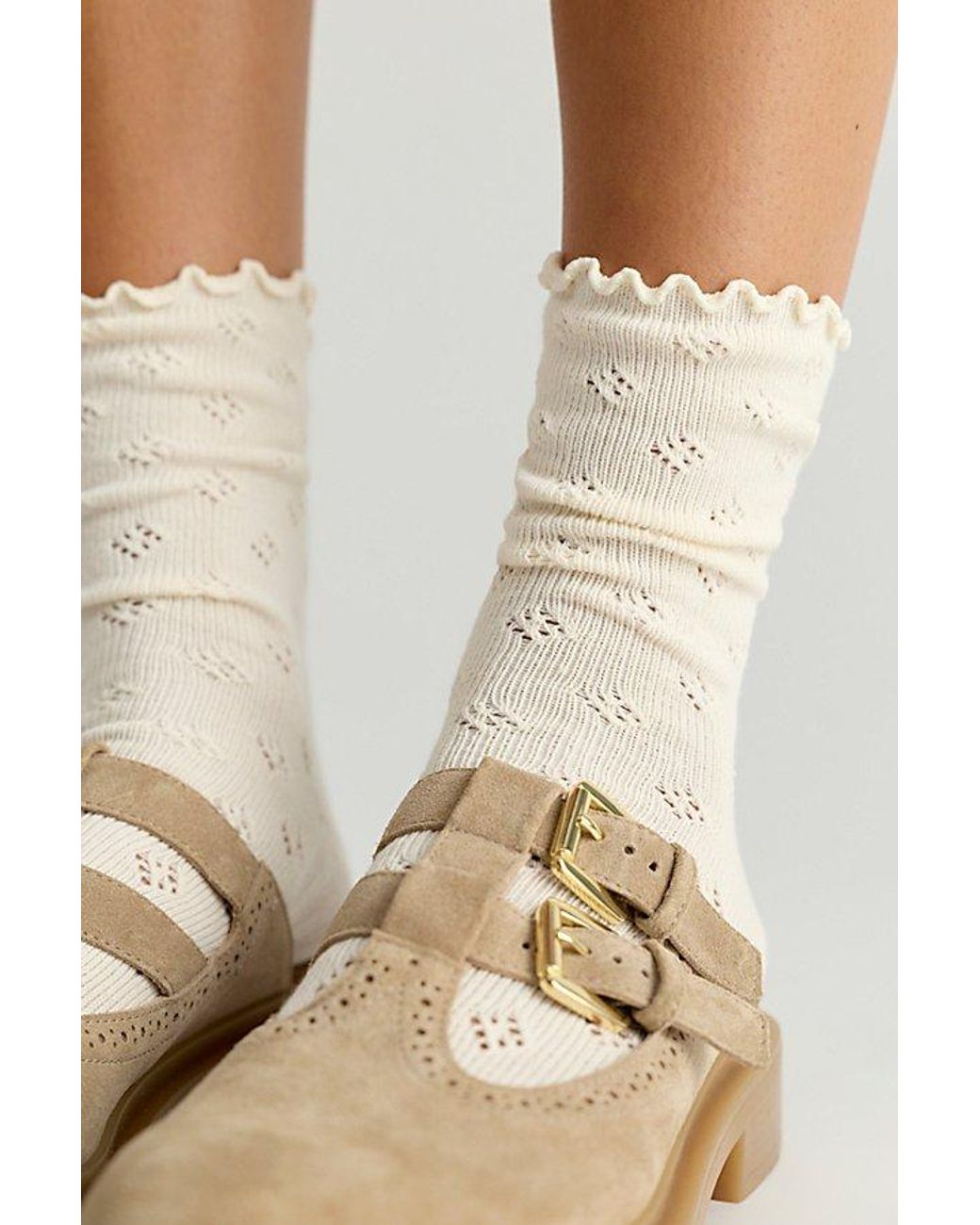Free People Gray Pointelle Ru Socks