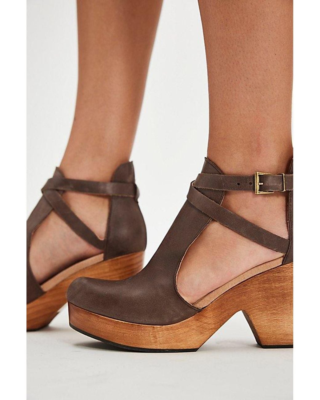 Free People Brown Cedar Leather Clogs