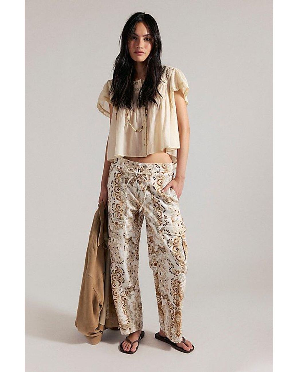 Free People Multicolor Park Ave Printed Pull-On Cargo Pants