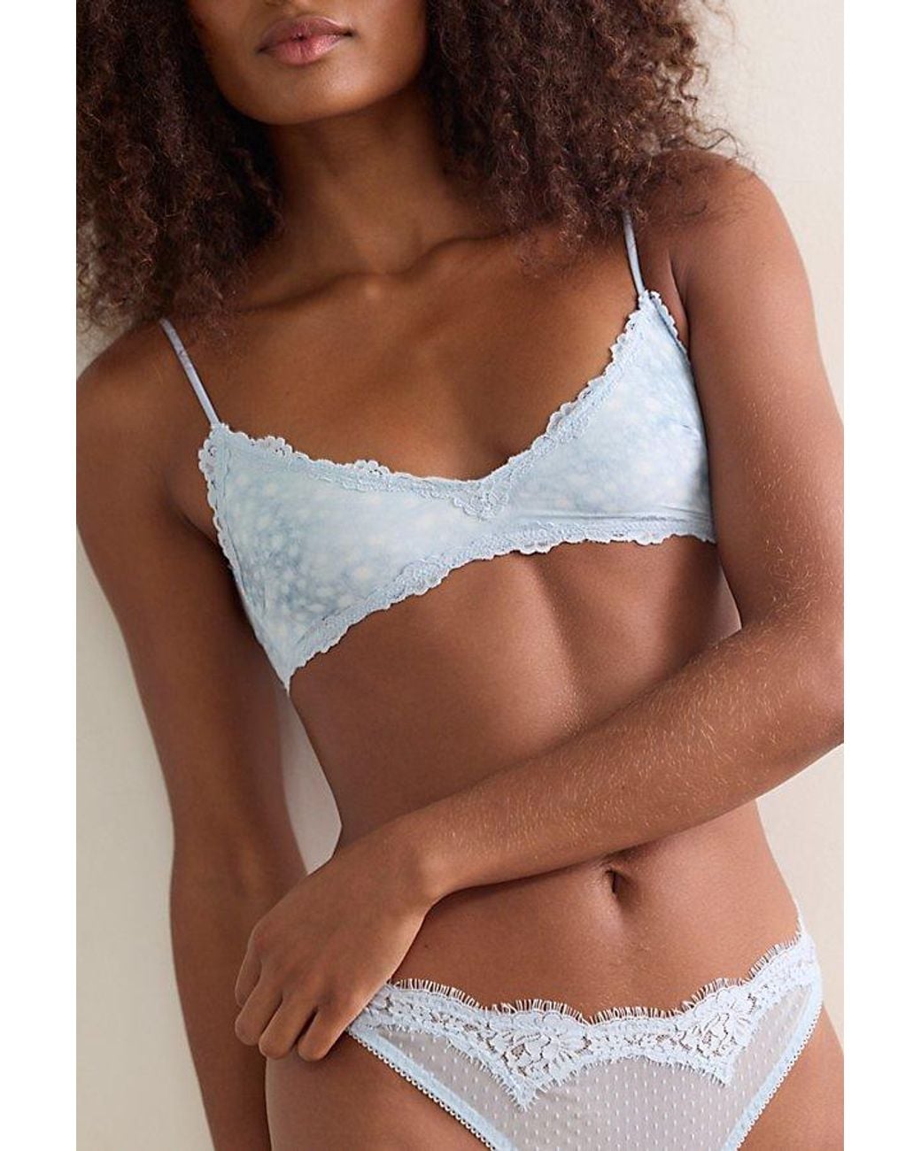 Intimately By Free People Brown Charlie Lace Printed Microfiber V-Neck Bralette By