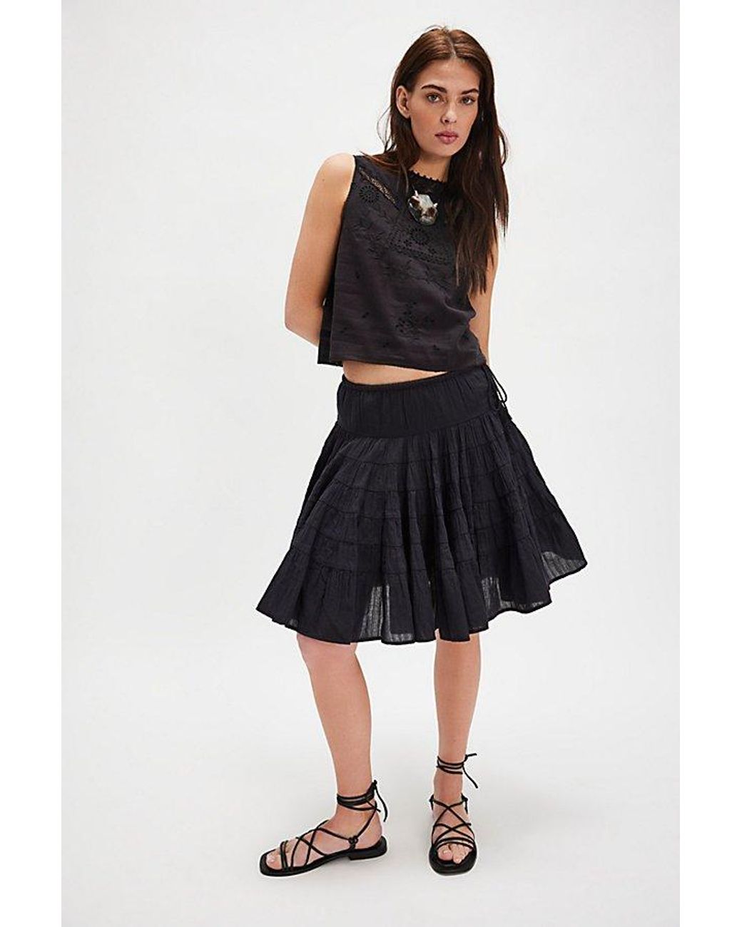 Free People Many Layers Solid Midi Skirt in Black | Lyst