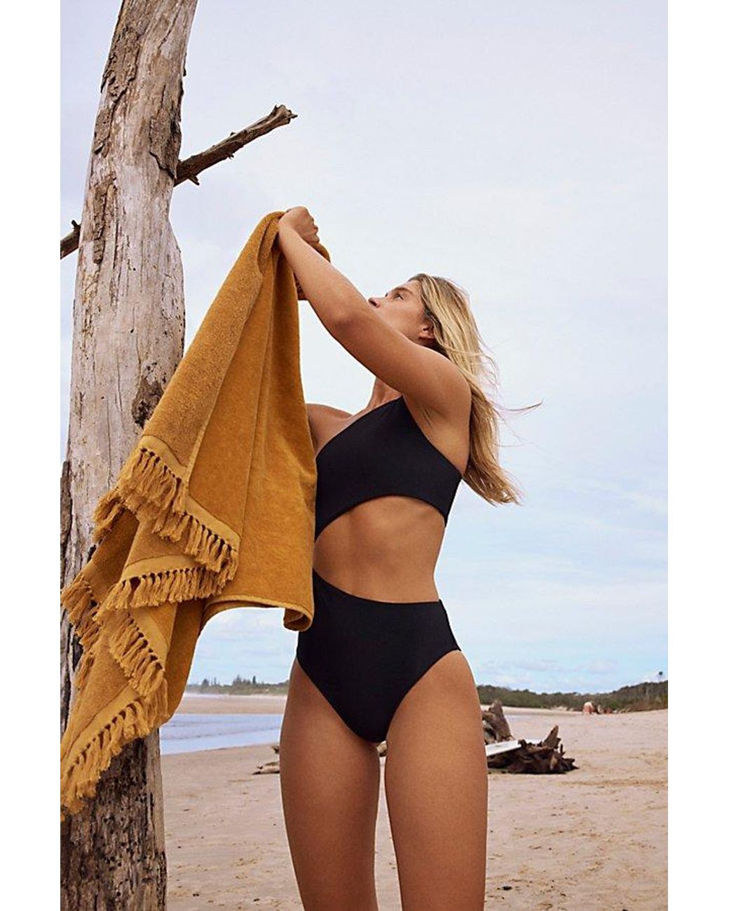 Beach Riot Blue Celine Ribbed One-piece At Free People In Black, Size: Xs