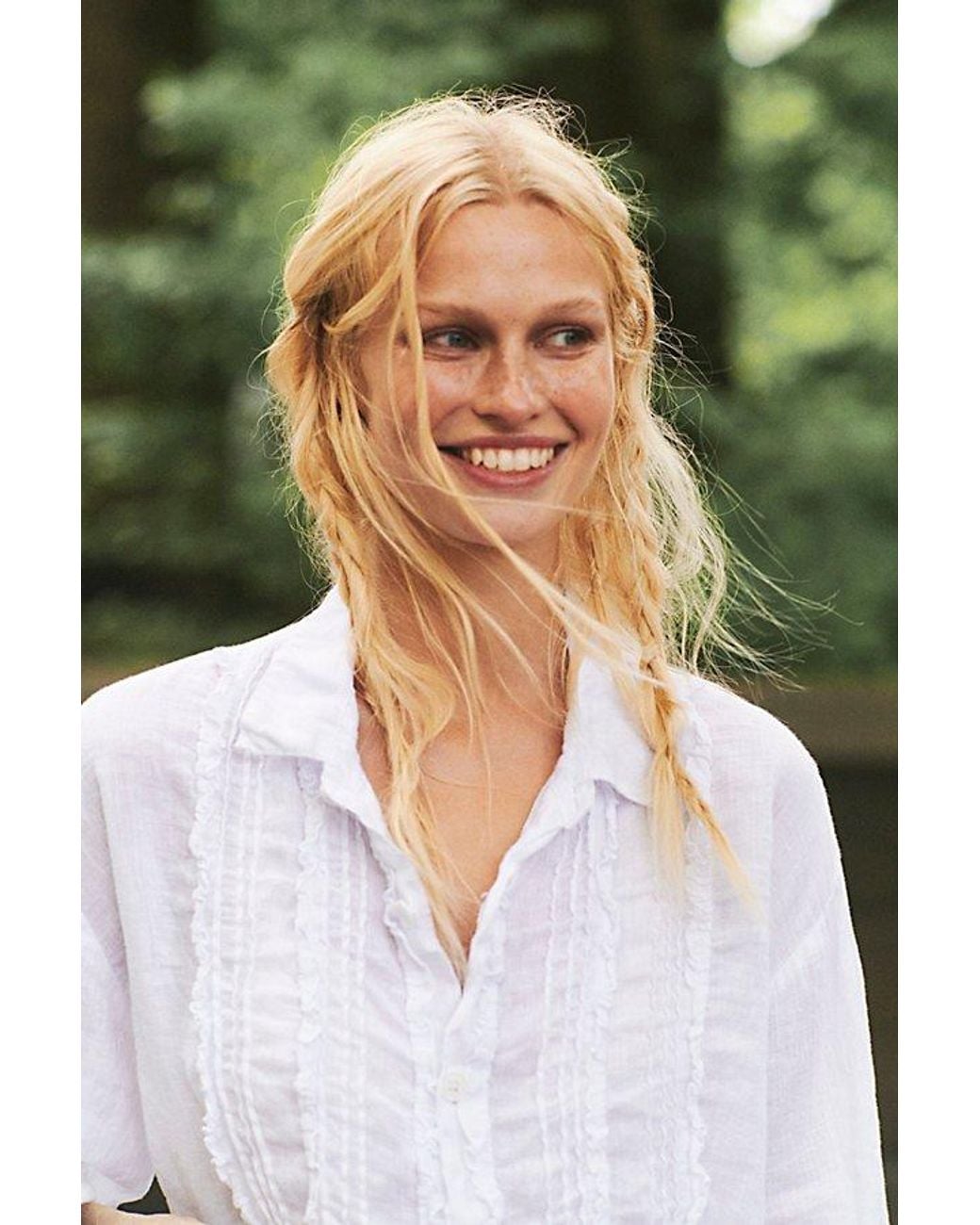 Llea Blue White Tuxedo Linen Button Down Top By