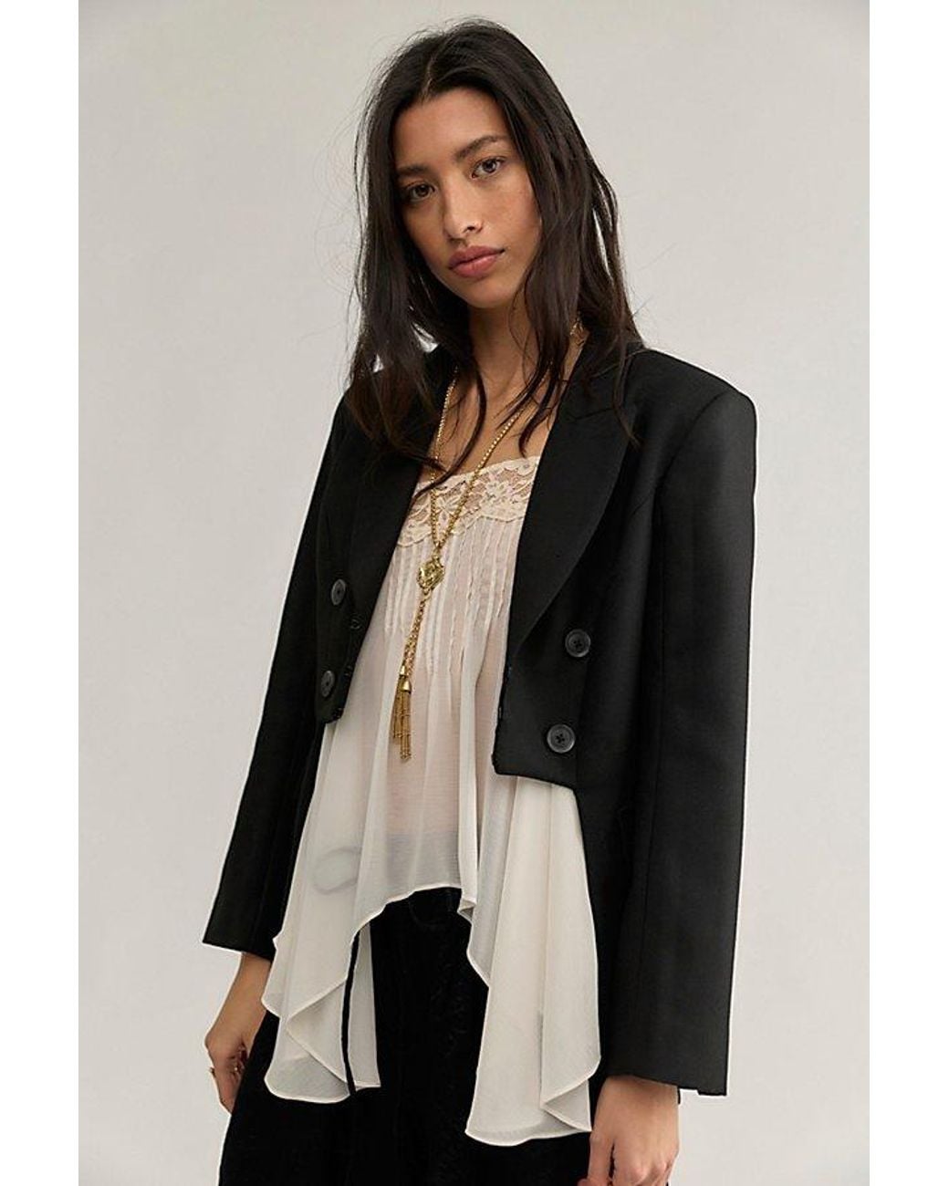 Free People Black Caspar High Low Blazer Jacket