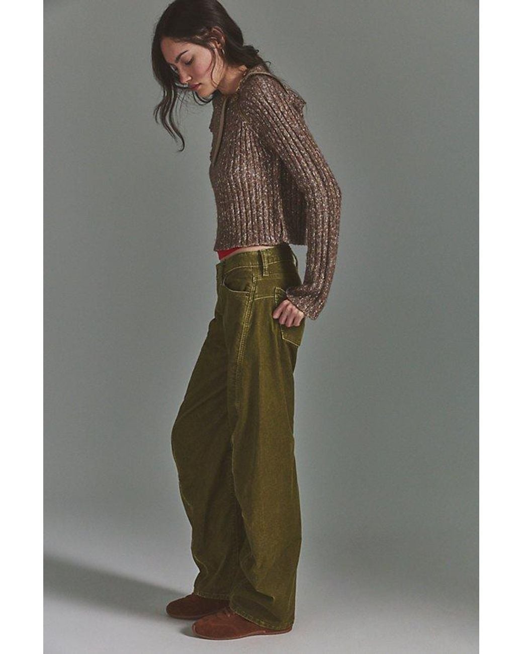 Free People Green Fable Washed Cord Twisted Jeans
