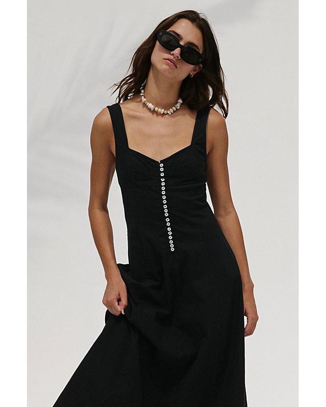 free-est Black Holland Stretch Linen Midi Dress By