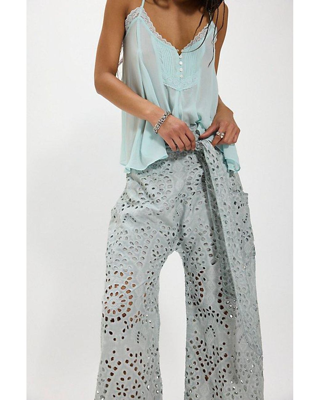 Free People Blue Starry Skies Eyelet Pull-On Harem Pants