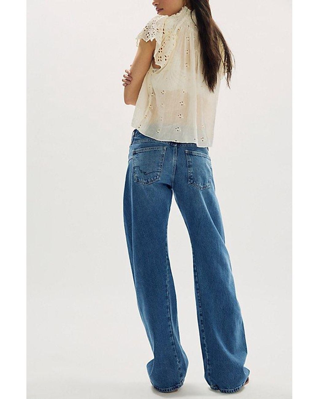 Free People Blue Fable Low-Rise Twisted Bowed Jeans