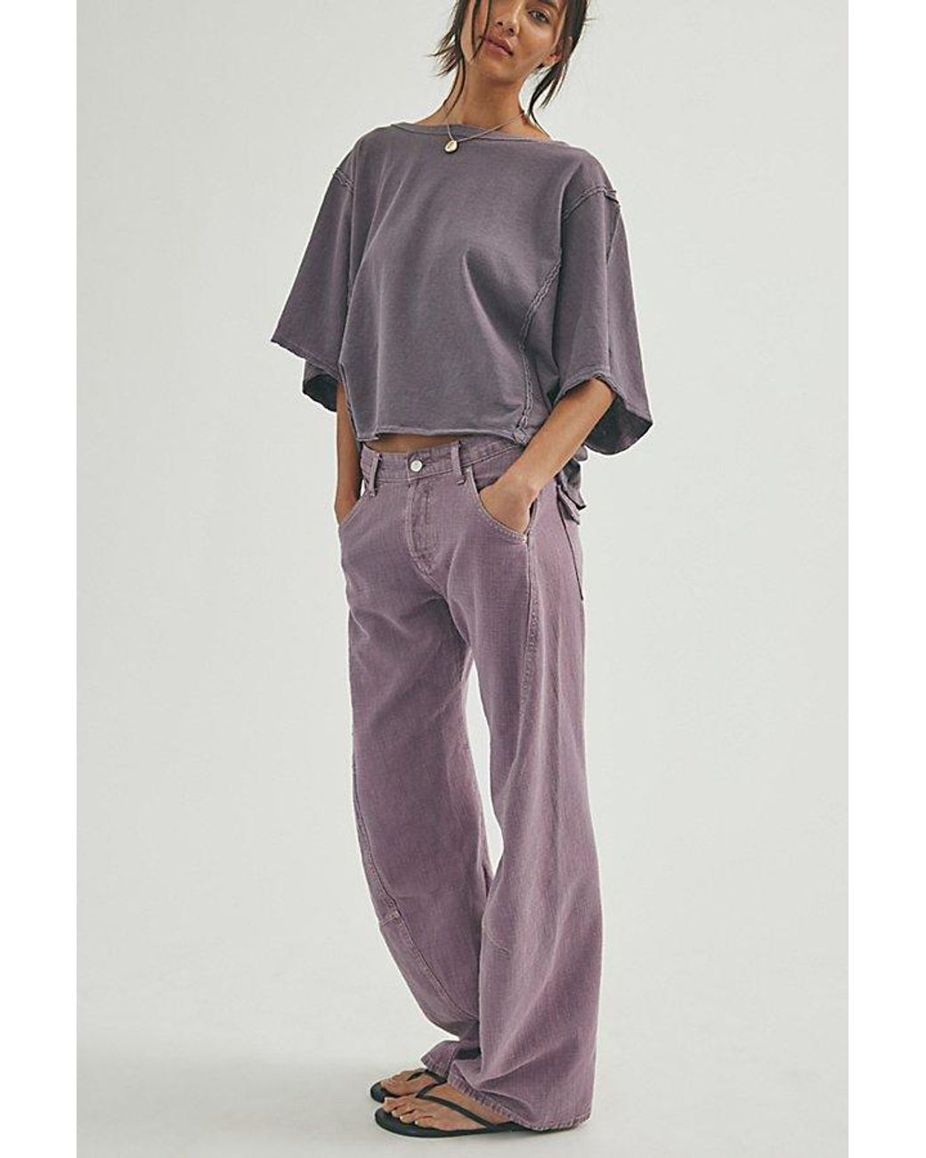 Free People Purple Highland Low-Rise Twisted Bowed Jeans