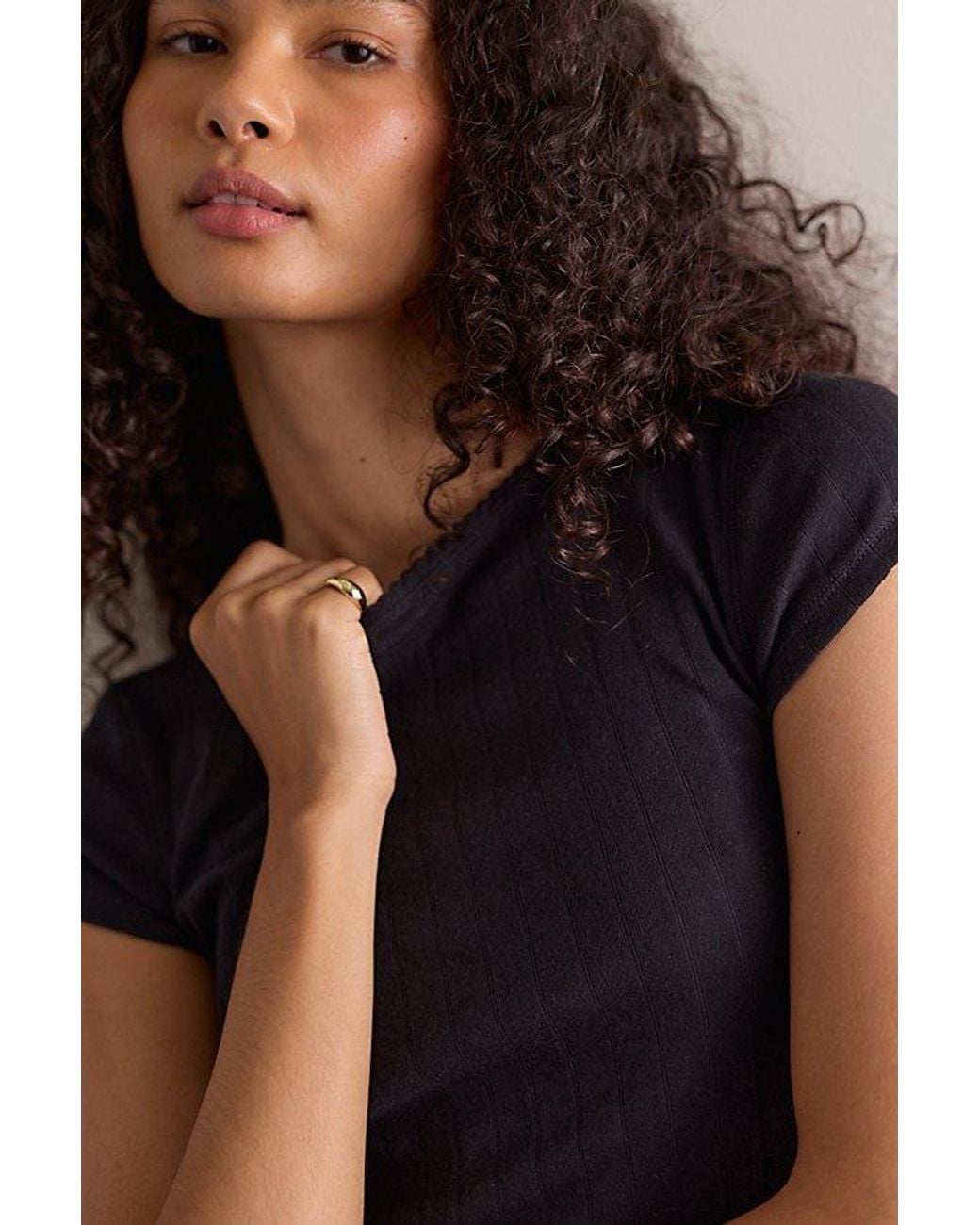 Intimately By Free People Black Classic Keepsake Pointelle Baby Tee By