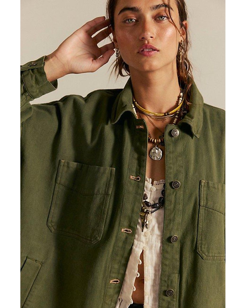 Free People Green Madison City Denim Jacket