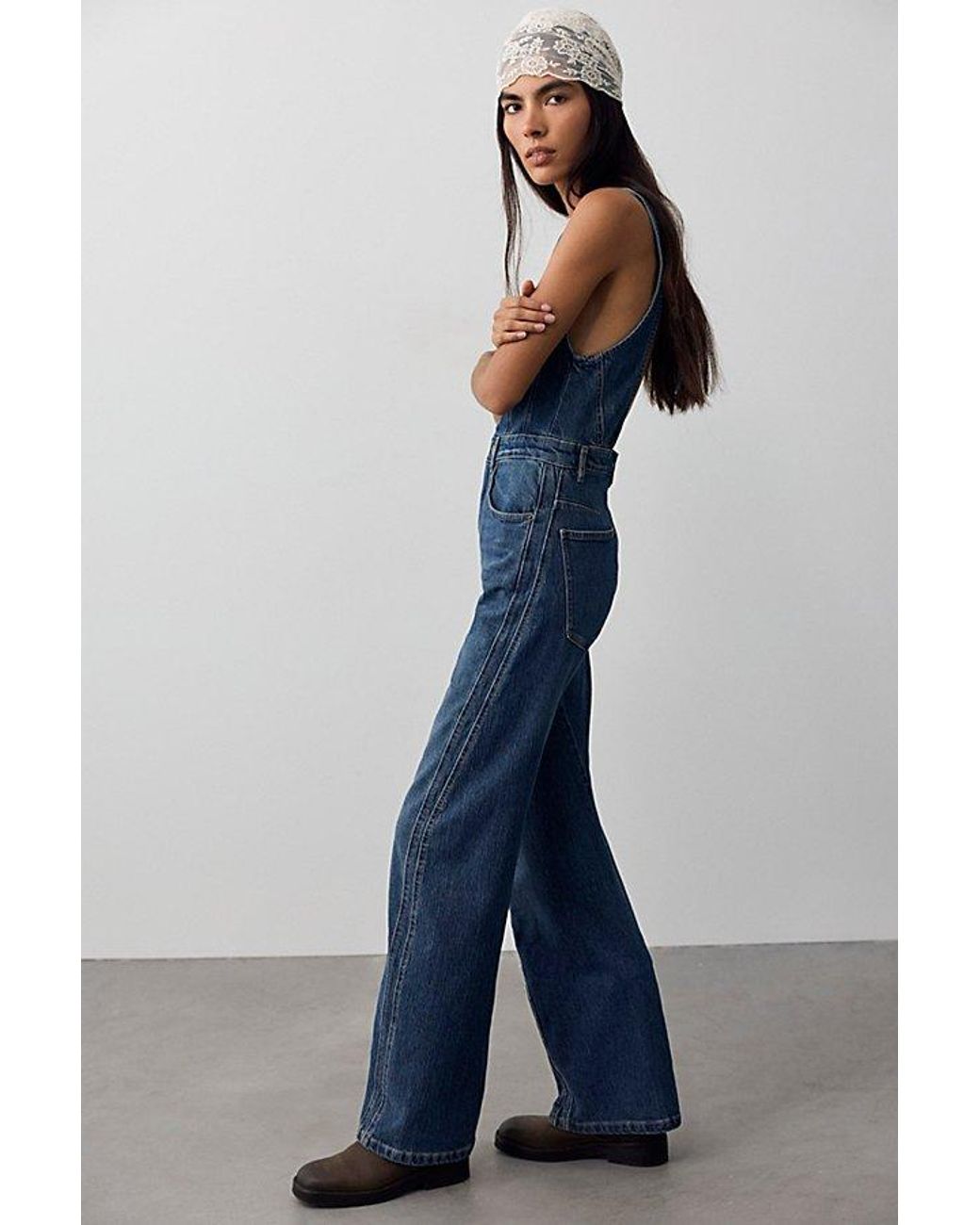 Free People Blue Corsica Twisted Seam Jumpsuit
