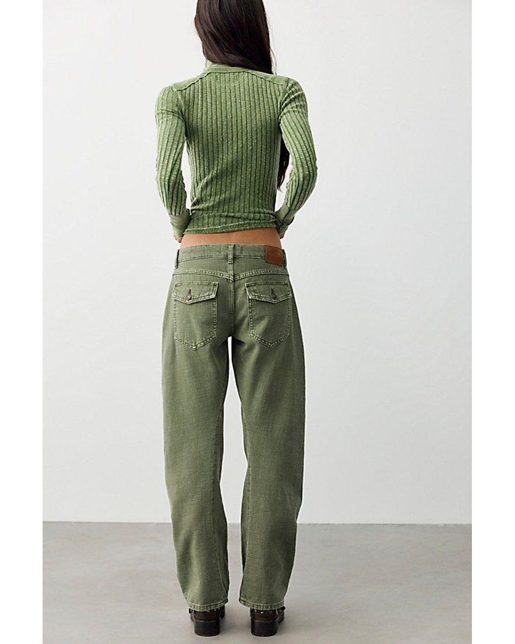 Free People Green We The Free Highland Low-Rise Twisted Bowed Jeans