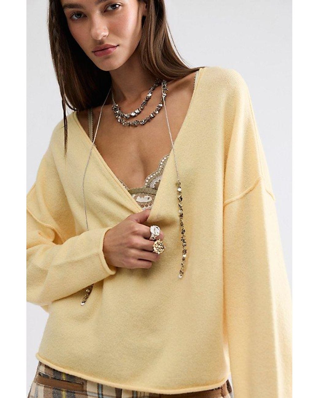 Free People Natural See Me V-Neck Knit Pullover