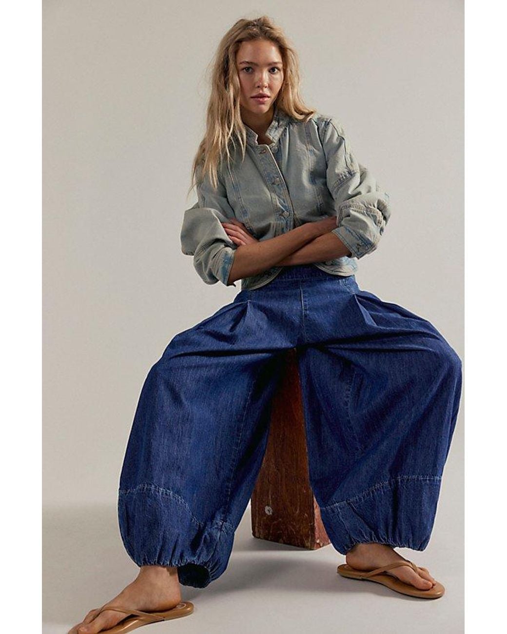 Free People Blue Moonflower Pull-On Balloon Jeans