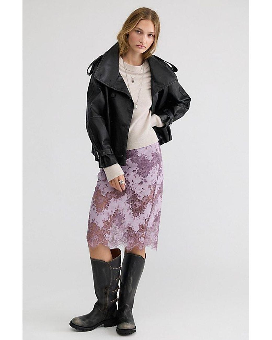 Free People Purple Karma Lace Column Midi Skirt