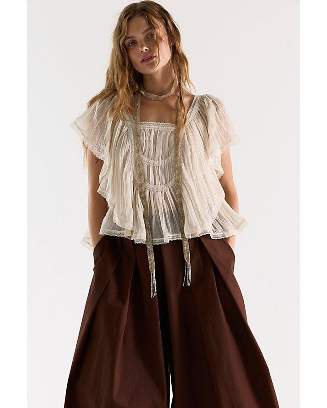 Free People Brown Clara Solid Top