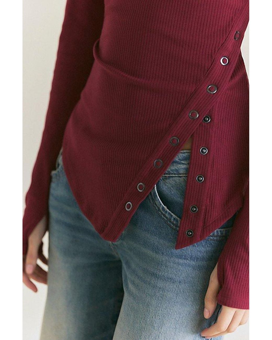 Free People Red Over You Asymmetric Long Sleeve Top