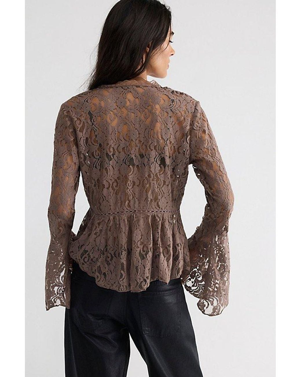 Free People Brown Whispering Love Lace Top