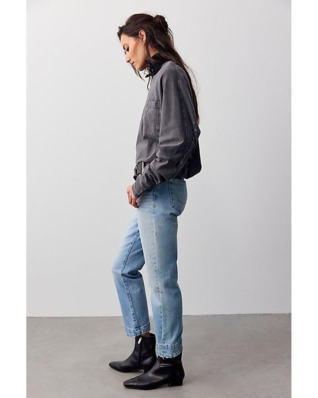 Free People Blue Leona Low-Rise Twisted Slim Jeans