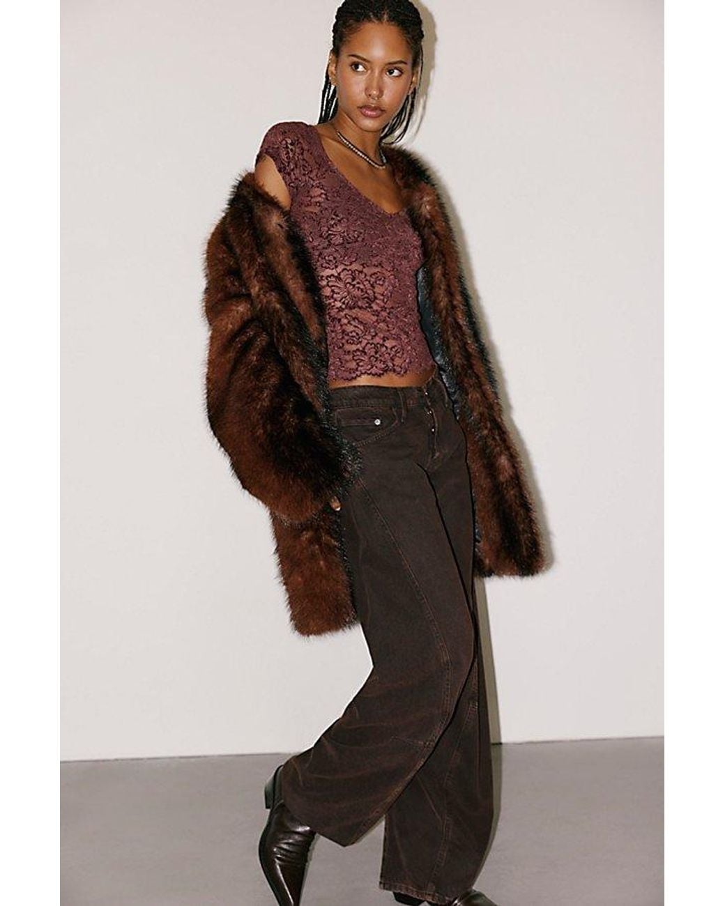 Intimately By Free People Brown Raising Eyebrows Lace Tee By