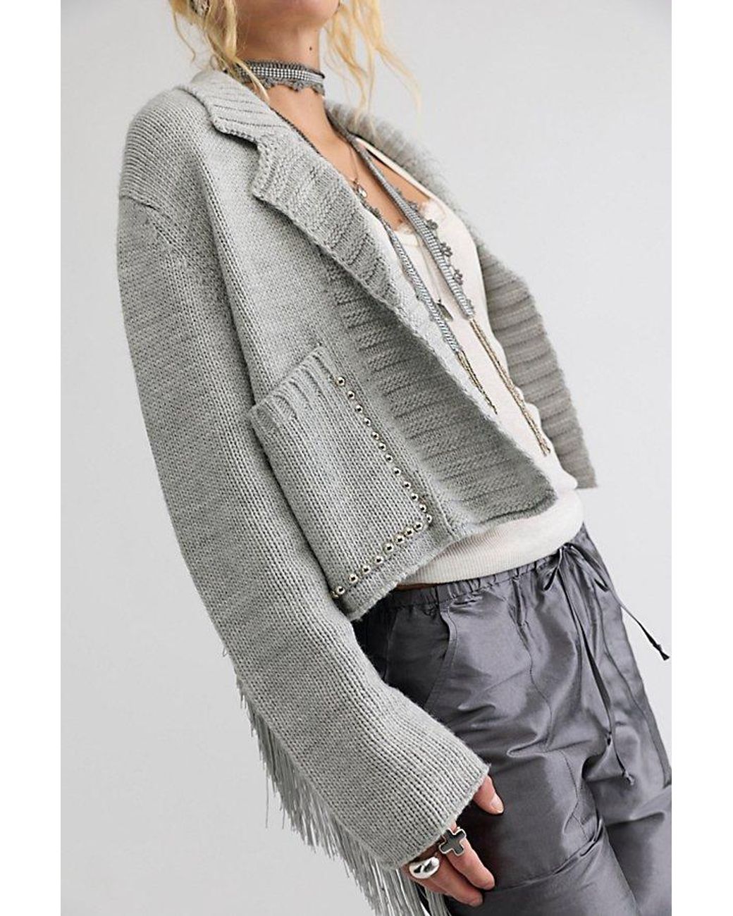 Urban Outfitters Gray Cropped Rodeo Trench Sweater