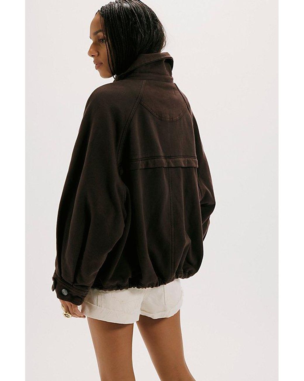 Free People Blue Jojo Washed Oversized Funnel-Neck Jacket