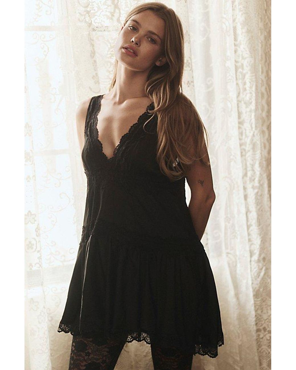 Intimately By Free People Black In This Groove Mini Slip
