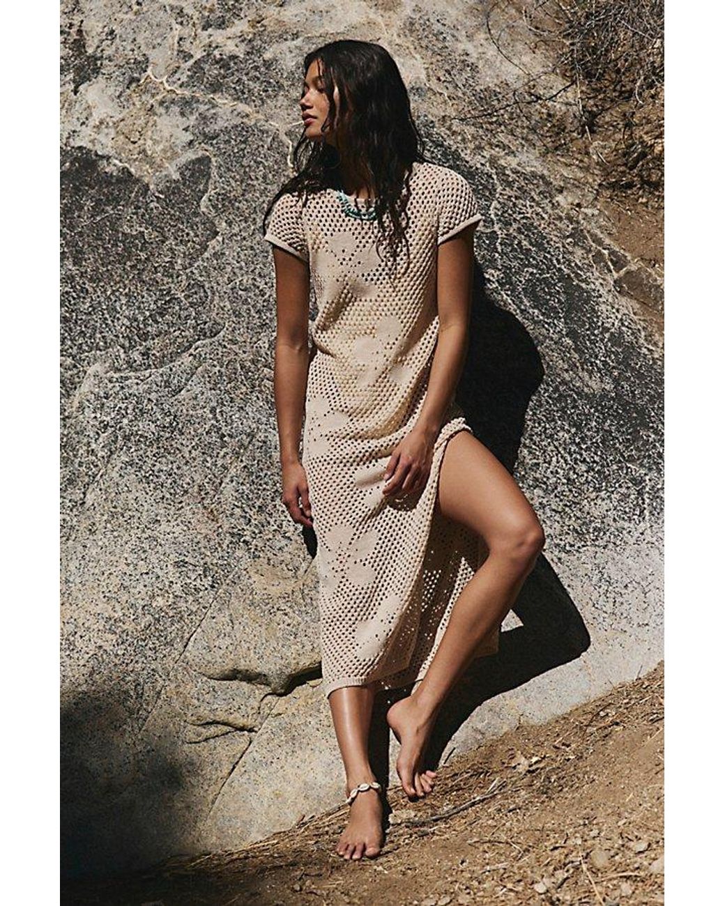free-est Green Aloha Cotton-Linen Midi Dress By