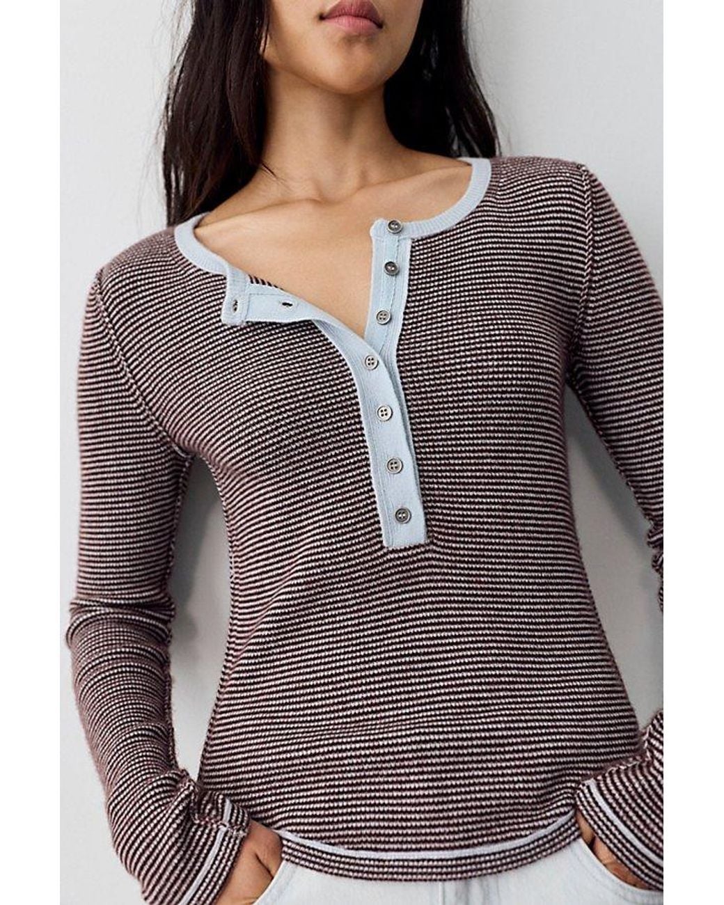 Free People Gray Hudson Striped Cashmere Henley