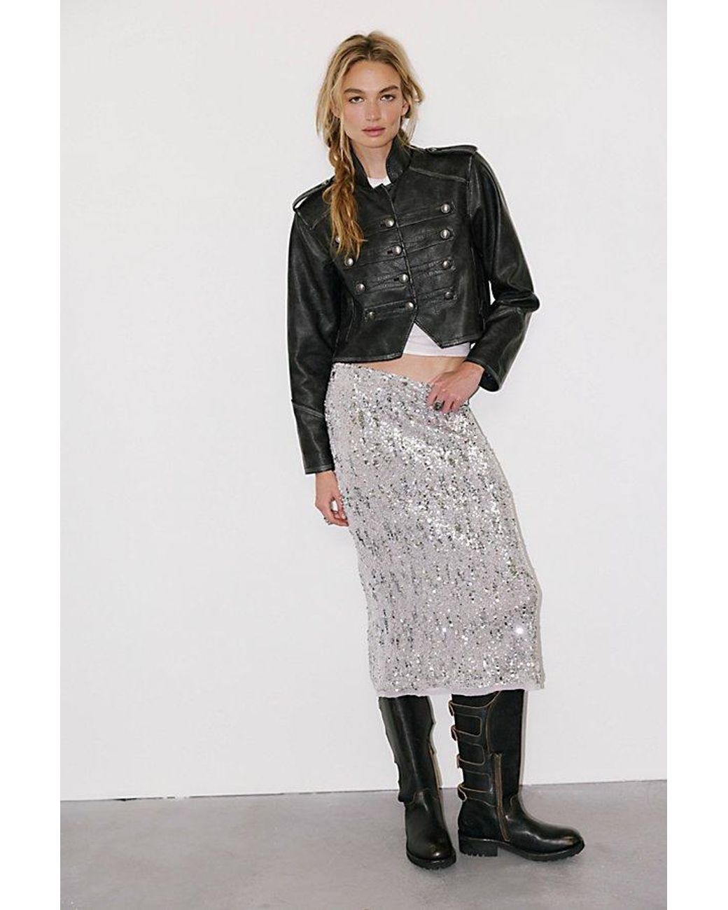 Intimately By Free People Black Party Trick Sequin Midi Slip Skirt By