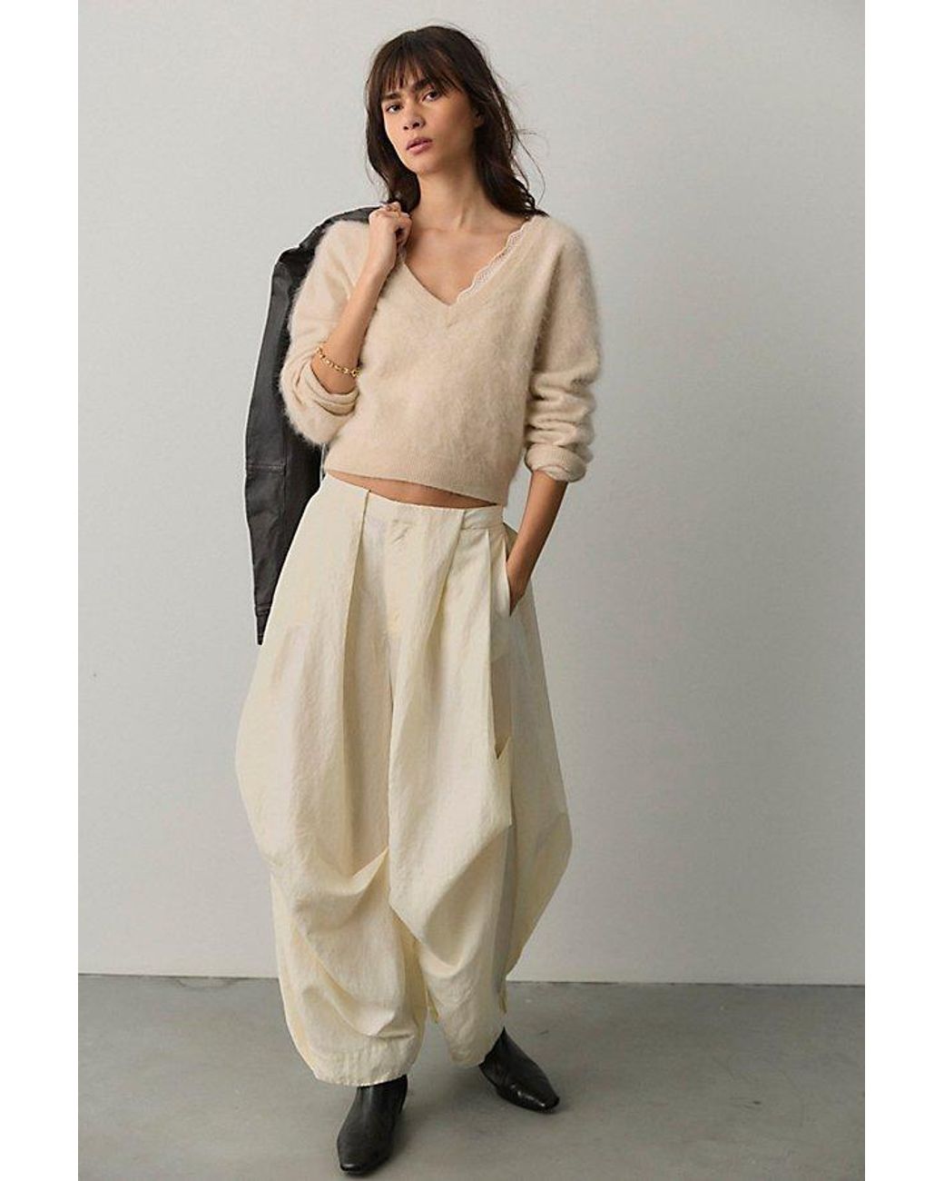 Free People Natural Bring Forth Pleated Trousers