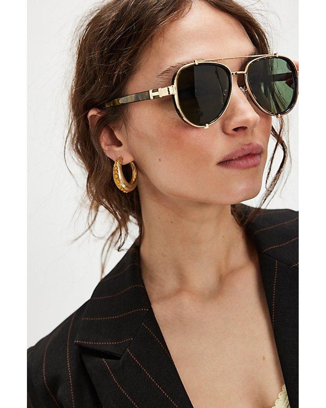 Free People Black Wesley Oversized Aviator Sunglasses