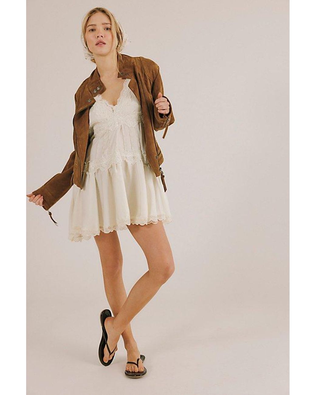 knee length dresses for ladies Free People - Women's Neutrals Mini Dresses - in This Groove Mini Slip Dress main image 0