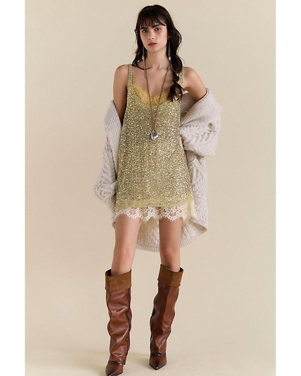 Intimately By Free People Natural All That Glitters Mini Slip Dress By
