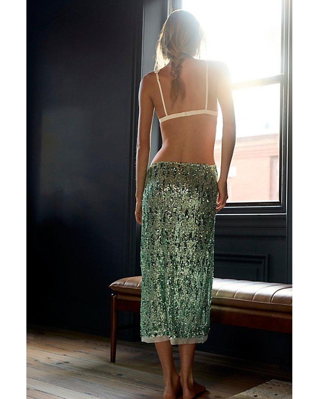 Intimately By Free People Black Party Trick Sequin Midi Slip Skirt By