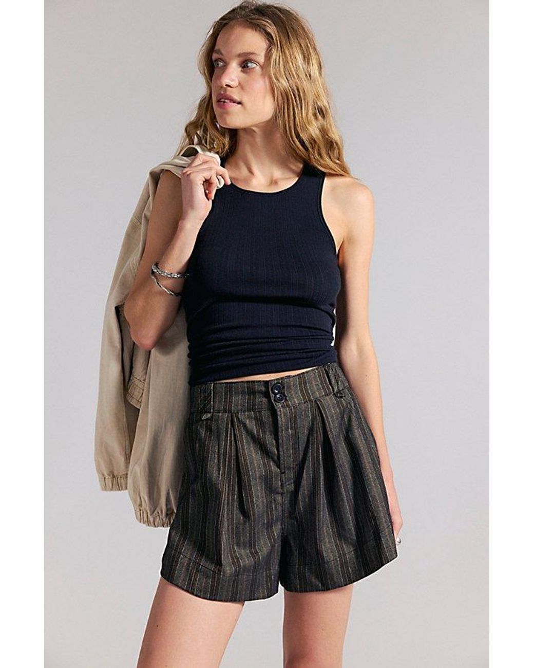Free People Black Marina Menswear Trouser Shorts