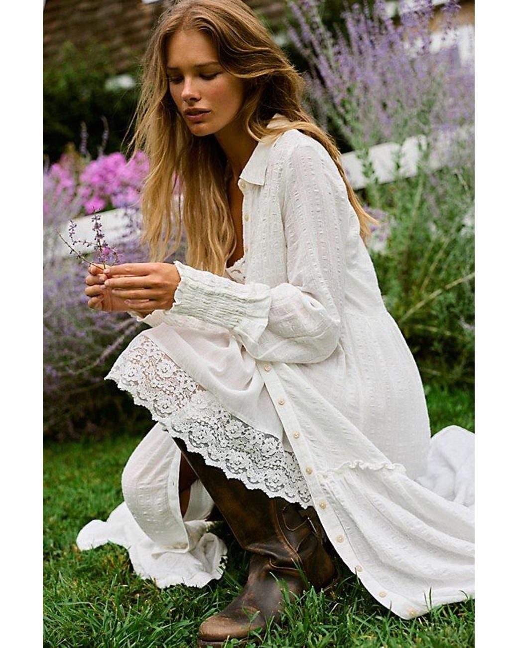 Free People Green Chasing Dawn Collared Maxi Shirtdress
