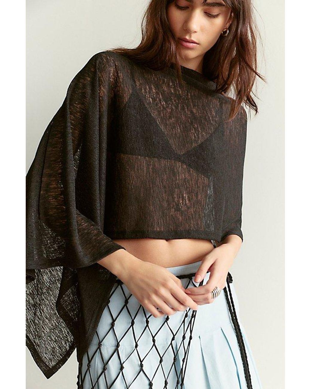 Free People Black Maggie Everyday Asymmetrical Knit Poncho
