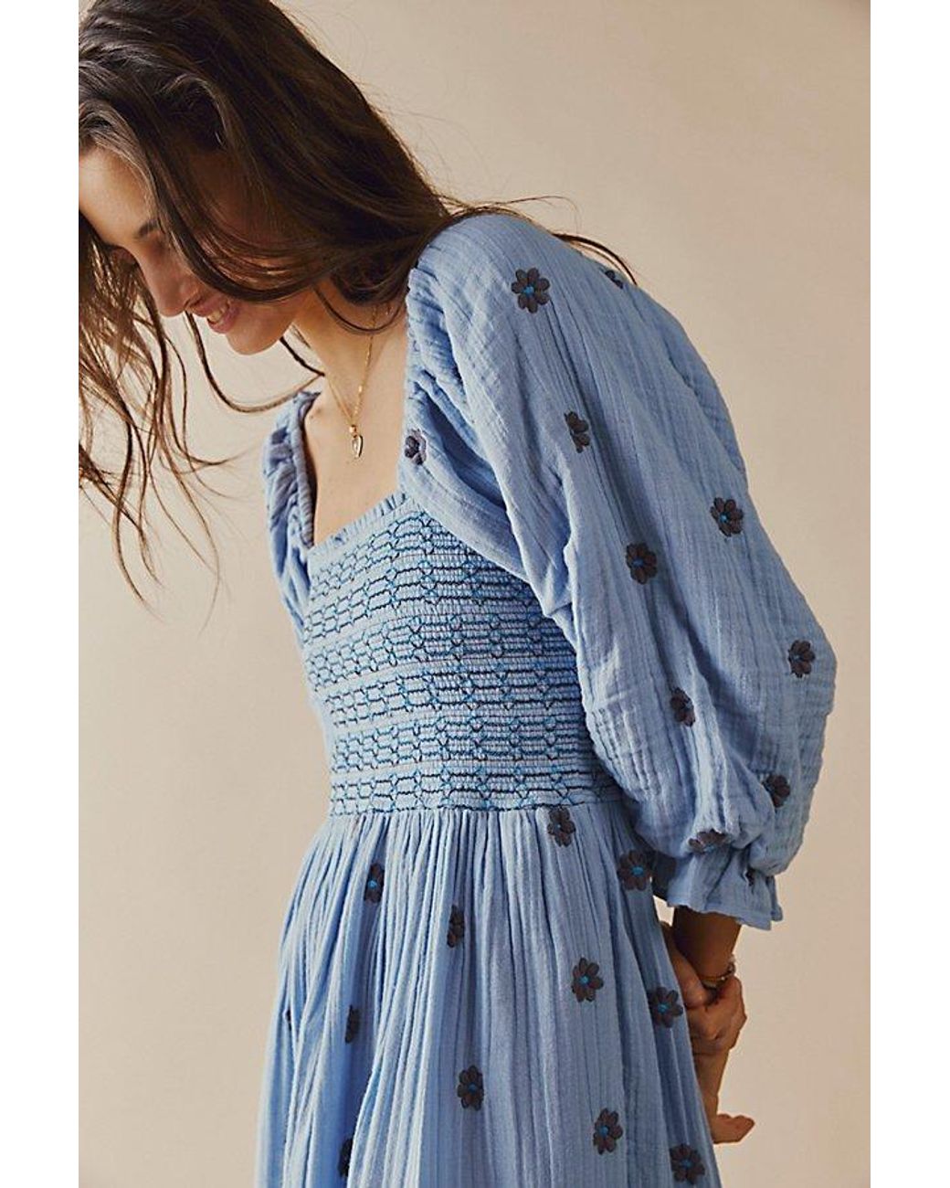 Free People Blue Dahlia Embroidered Maxi Dress