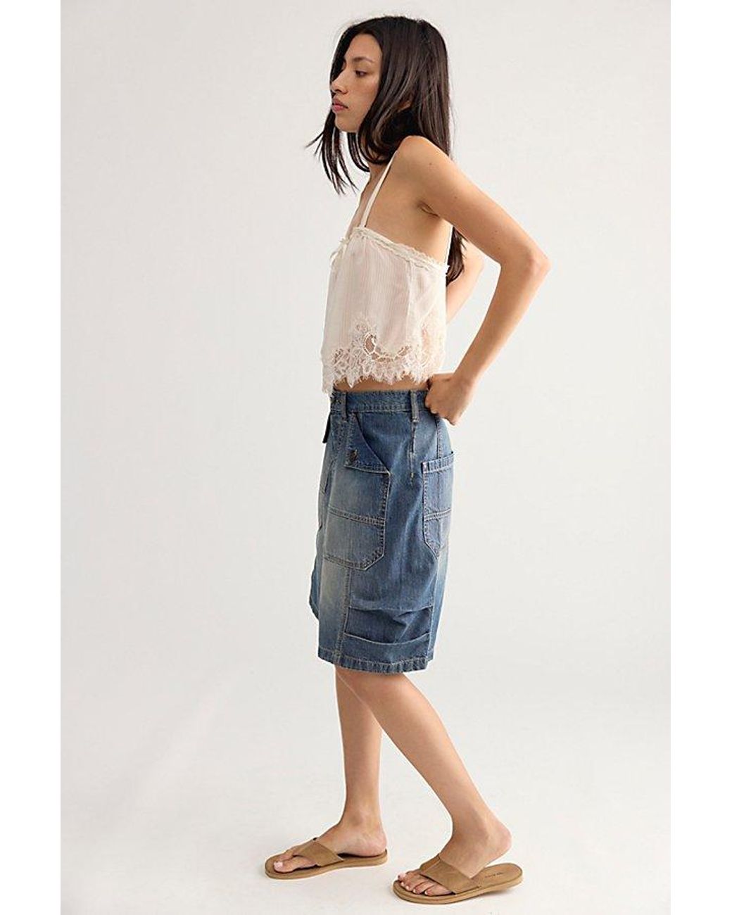Free People Blue We The Free Mikie Long Shorts