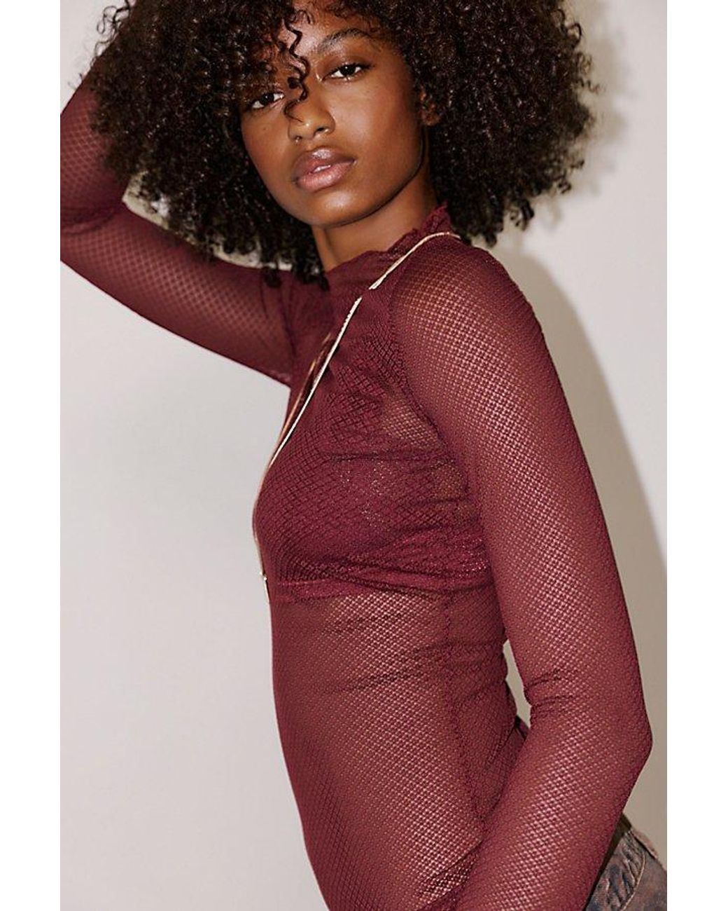 Intimately By Free People Red As If Mesh Layering Long Sleeve By
