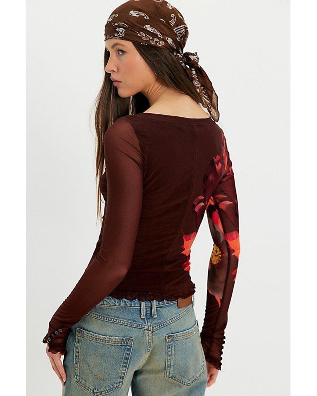 Free People Multicolor Lilly Printed Boat Neck Long Sleeve Top