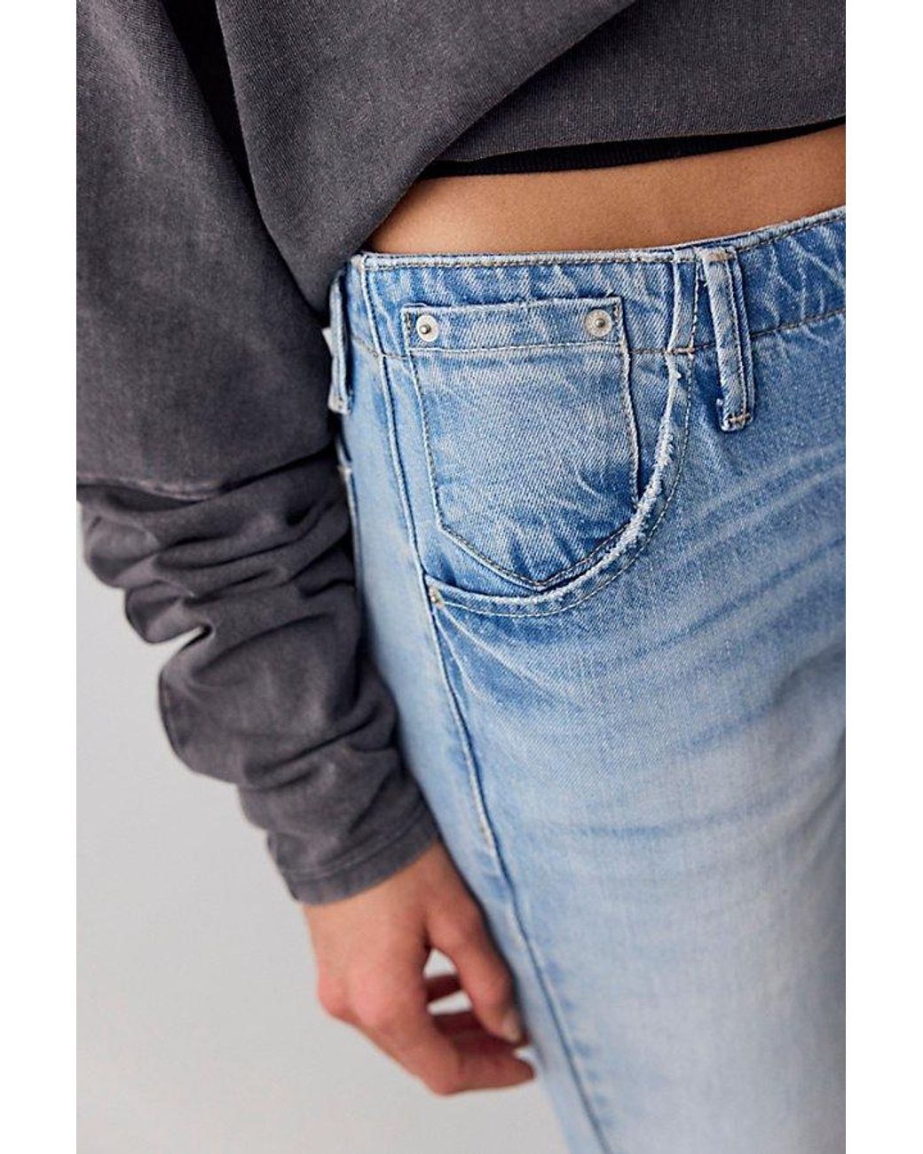 Free People Blue Leona Low-Rise Twisted Slim Jeans