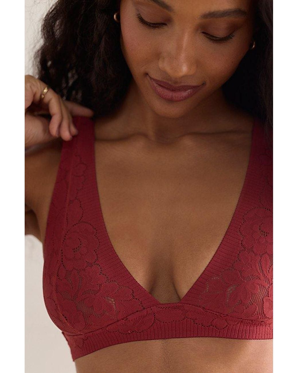 Intimately By Free People Red Smooth Talking Lace Wide-Strap Bralette By