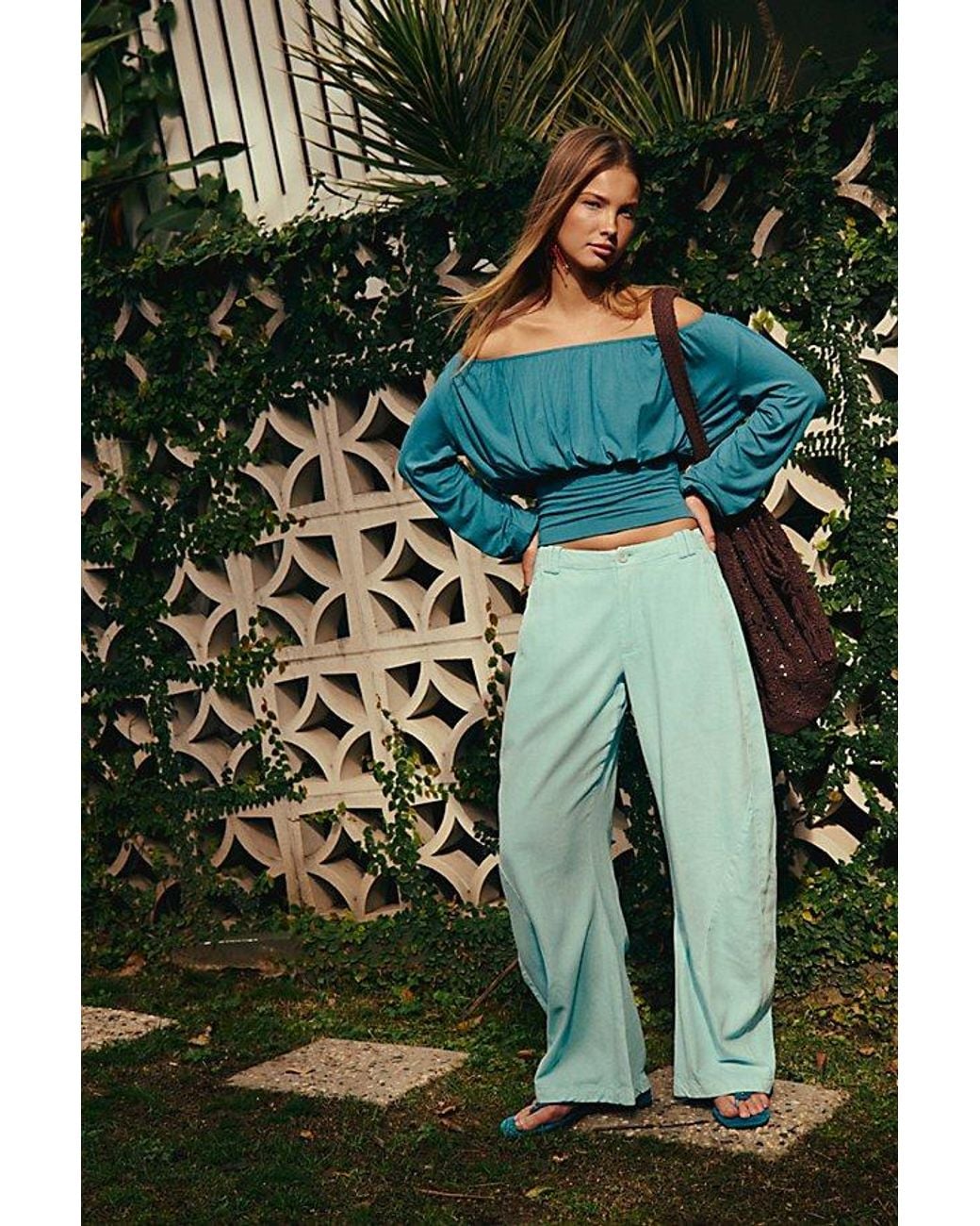 Free People Blue Spotlight Washed Barrel Chino Trousers